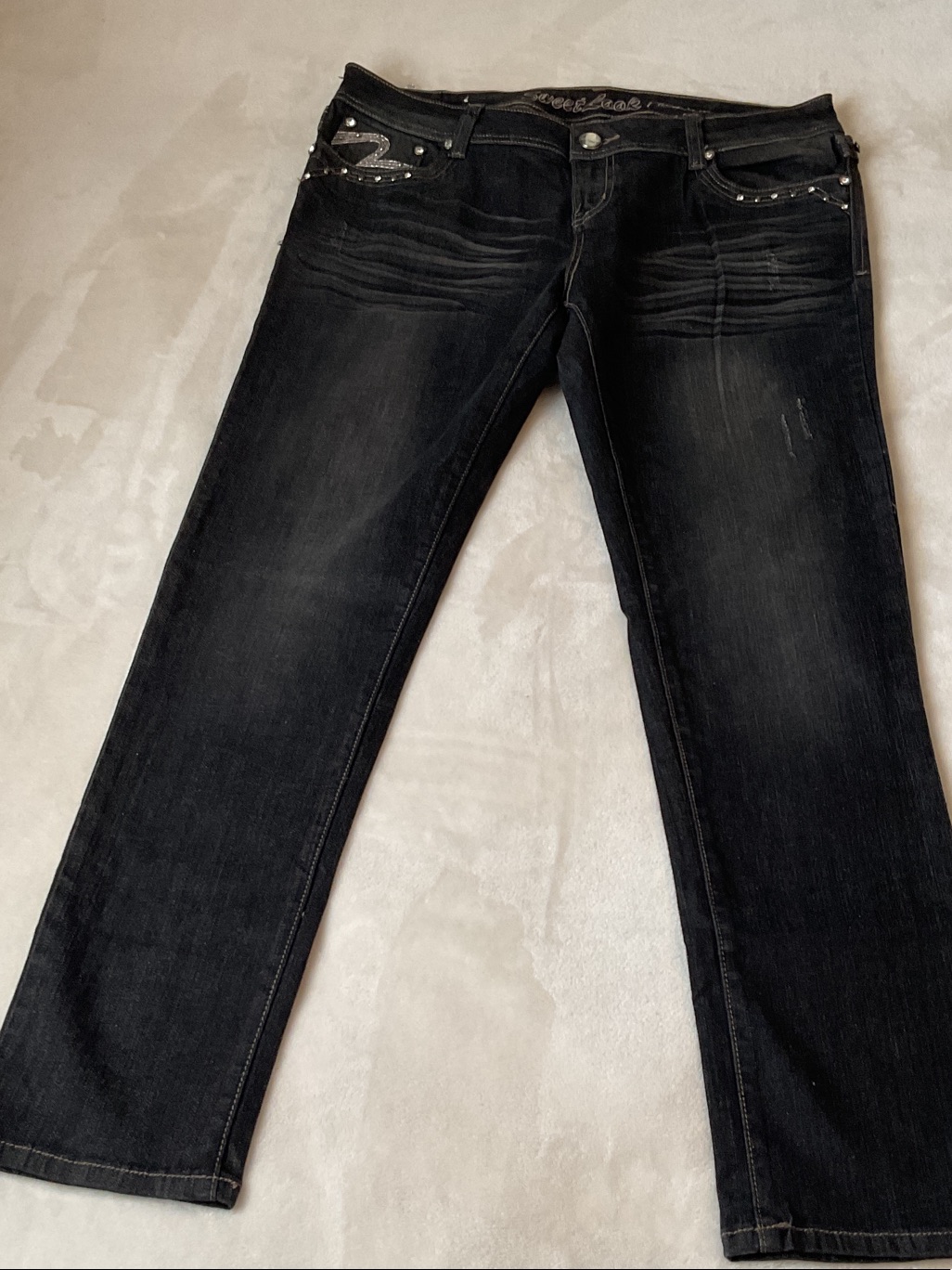 Women's Black Straight-Leg Jeans With Studded Pocket Detail